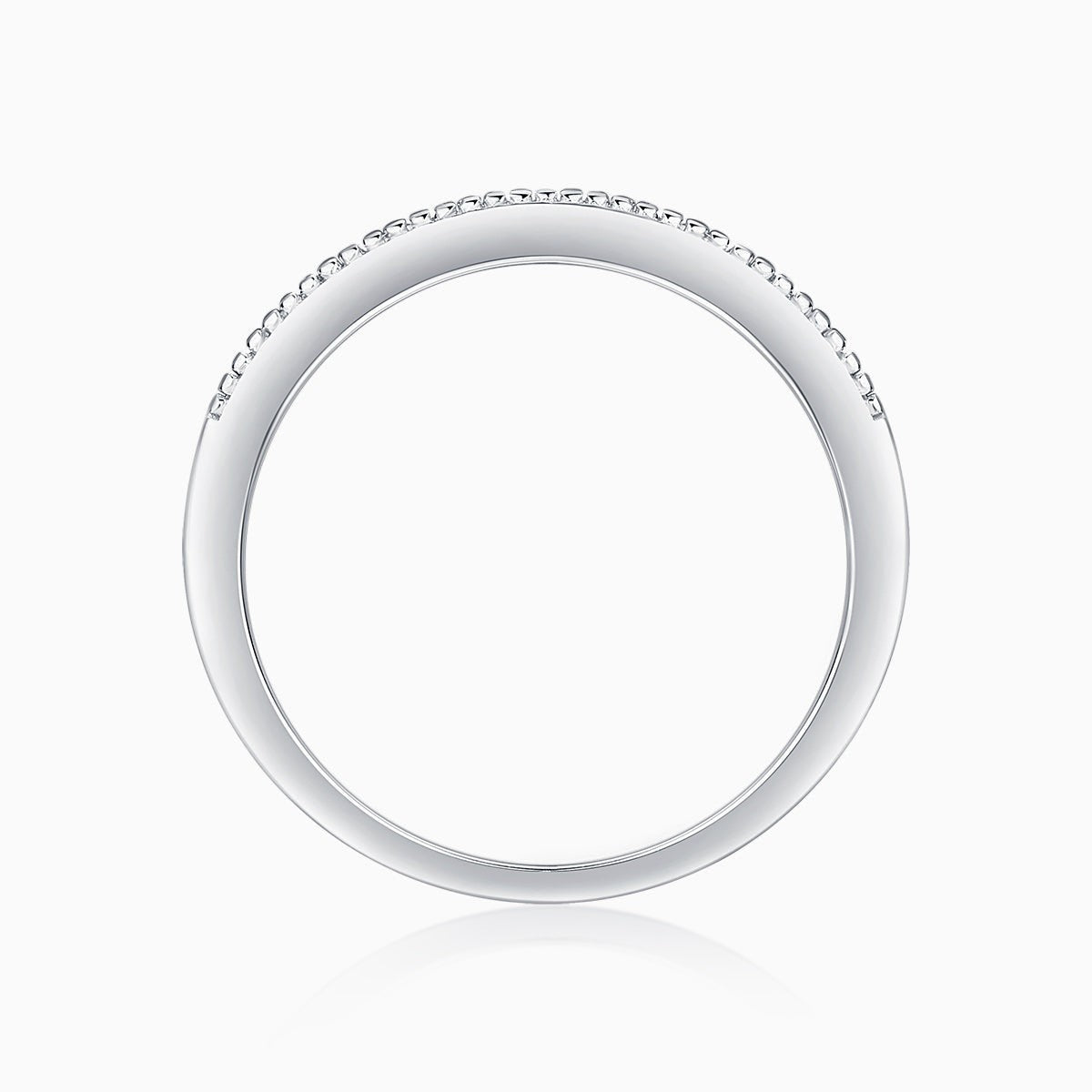 White gold vermeil band with a continuous pavé row of small round stones