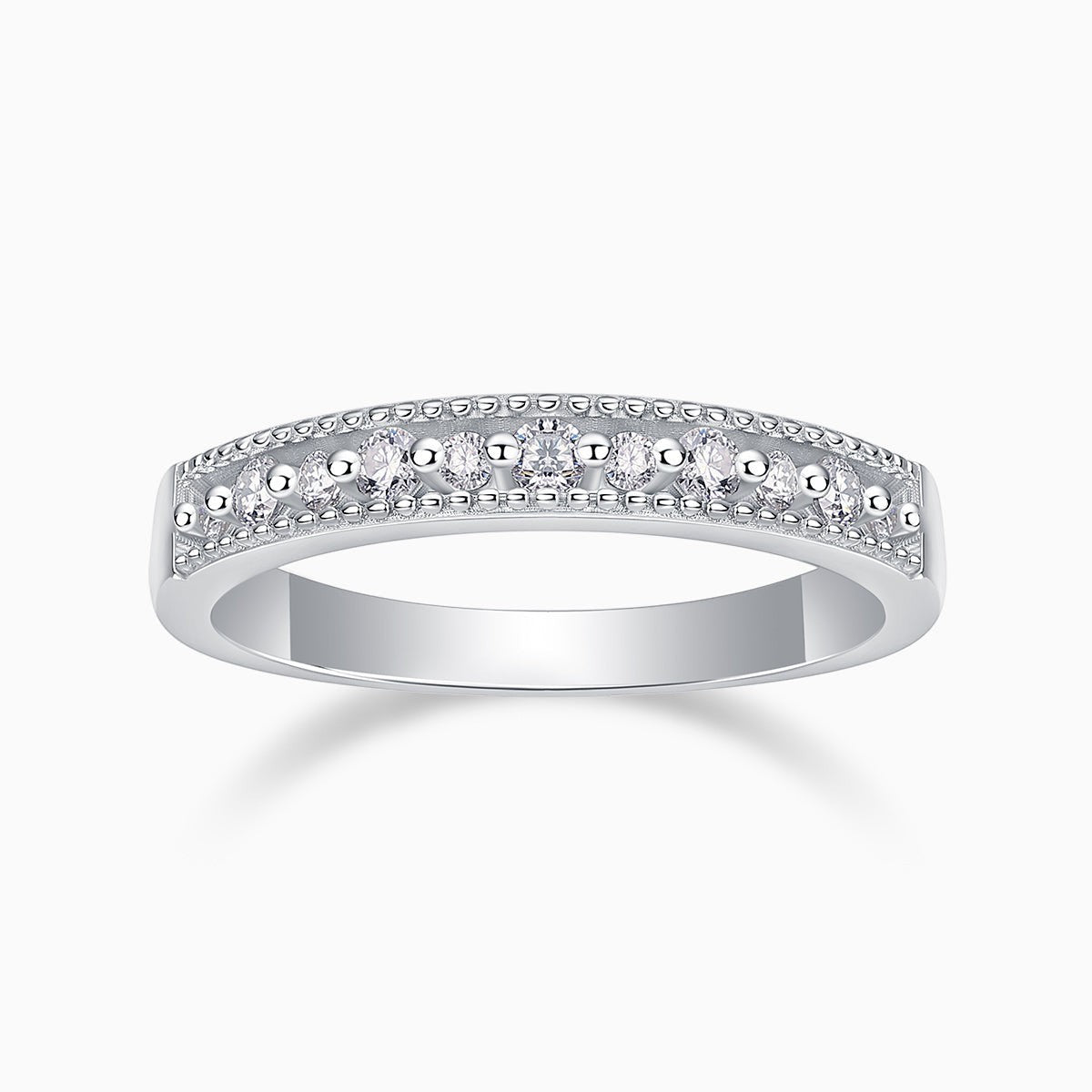 Cylen Moissanite Half Pave Eternity Band, white gold vermeil with small round stones