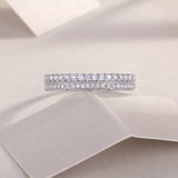 Moissanite half pavé eternity band, white gold vermeil, prong-set pavé diamonds