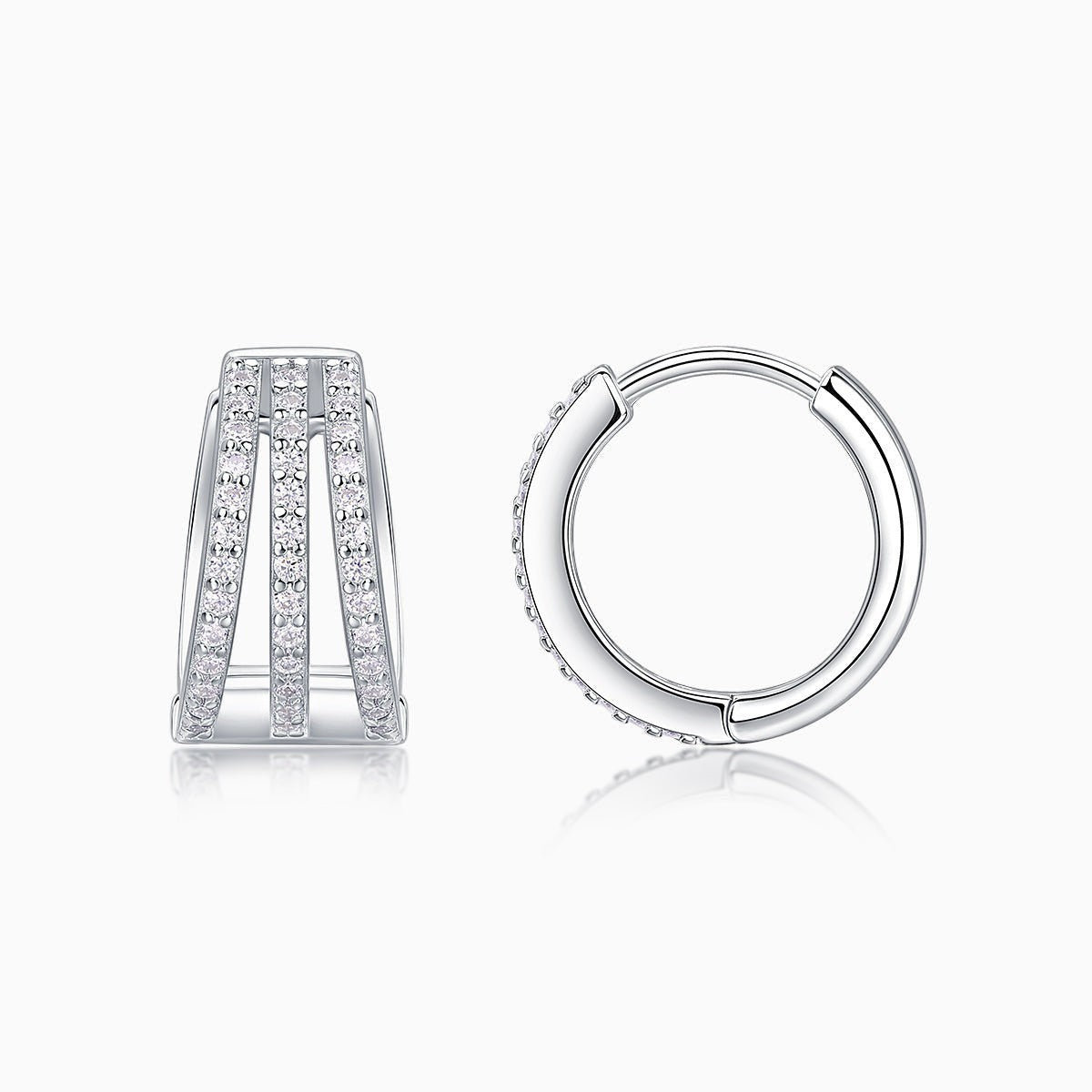 Moissanite Split Huggie-Ohringe aus Weißgold-Vermeil, zylindrische Front mit Steinen