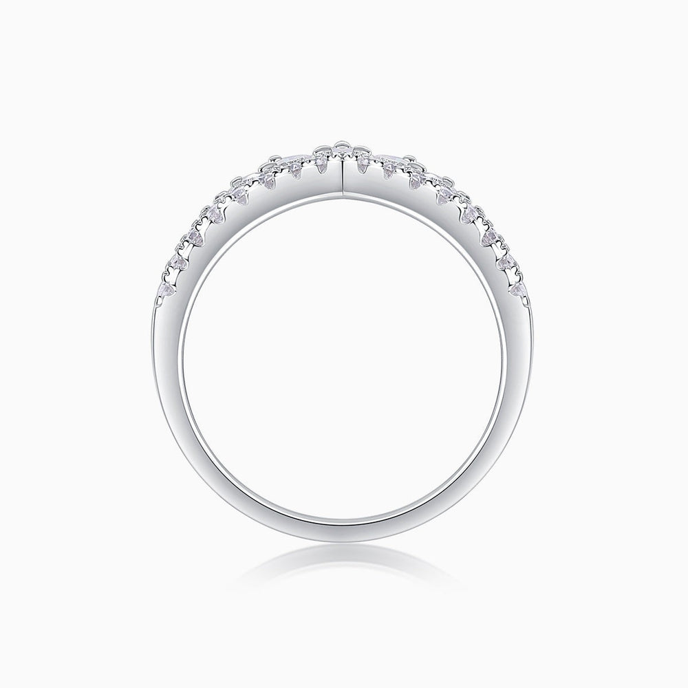 Moissanite wedding band white gold vermeil, inside profile view with prong-set stones