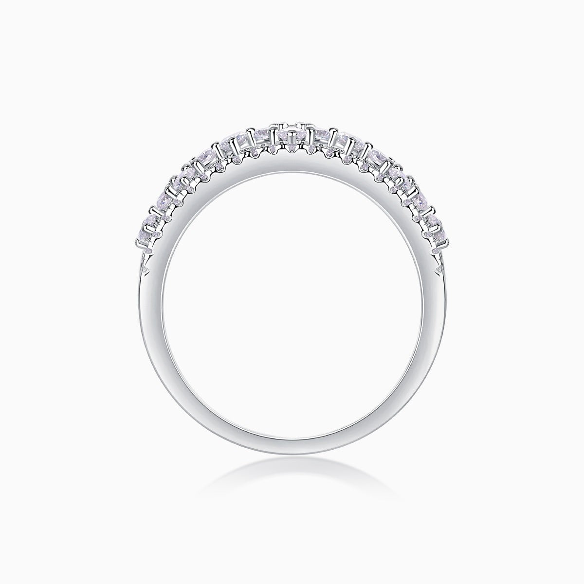 White gold vermeil band underside with small pavé stones set along the top edge