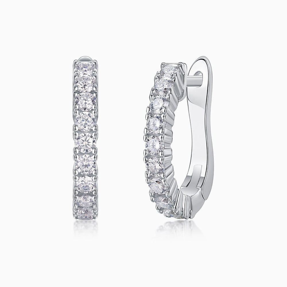 Pavé moissanite hoop earrings in white gold vermeil, stacked square pavé stones