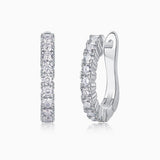 Pavé moissanite hoop earrings in white gold vermeil, stacked square pavé stones