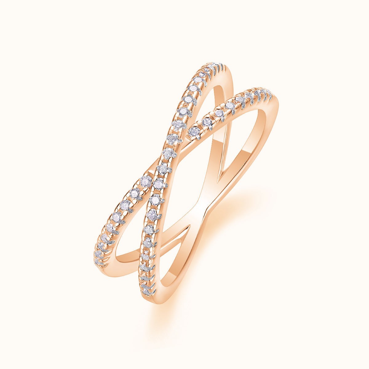 X-Cross moissanite pavé band in rose-gold vermeil with linked sparkling stone rows
