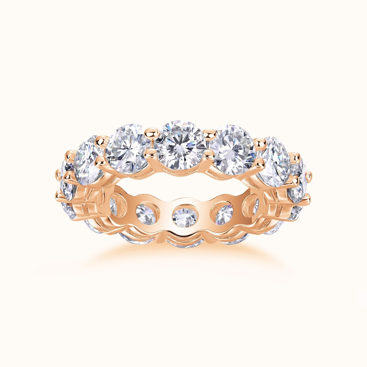 Round Moissanite Pavé wedding band, rose-gold vermeil with round stones