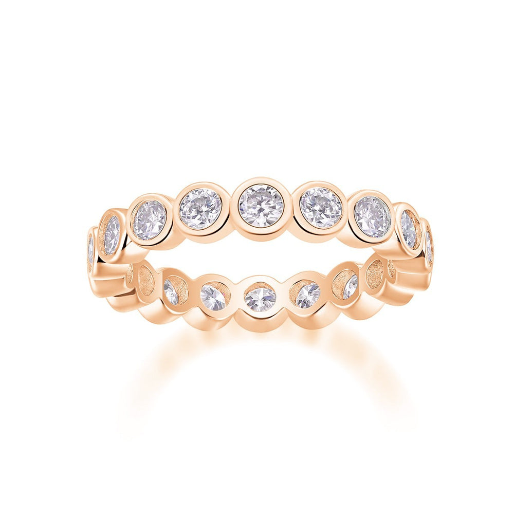 Moissanite full eternity band ring in rose gold vermeil with round stones