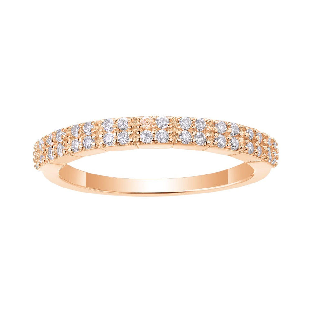Moissanite half eternity band in rose gold vermeil, pavé stones along the top