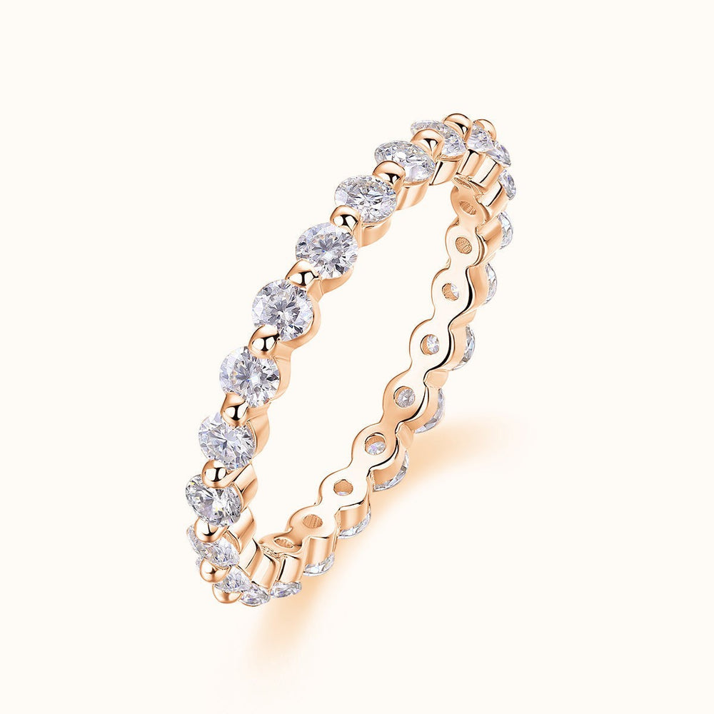 Round Cut Moissanite Eternity Band, rose gold vermeil with round stone row