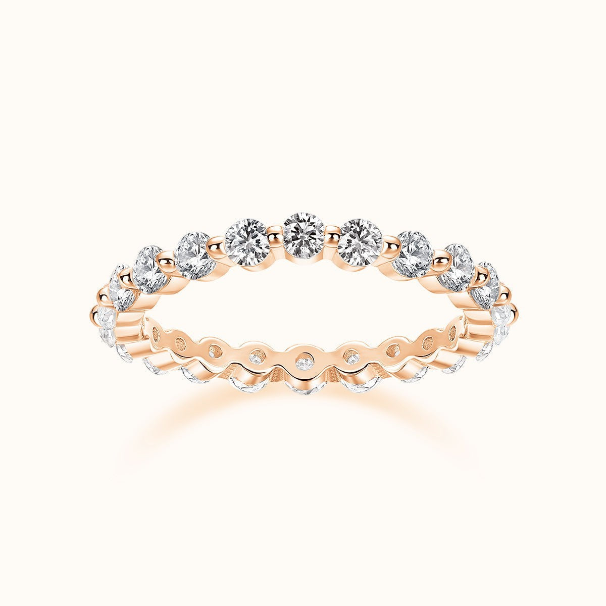 Round Cut Moissanite Eternity Band, rose gold vermeil with round stones