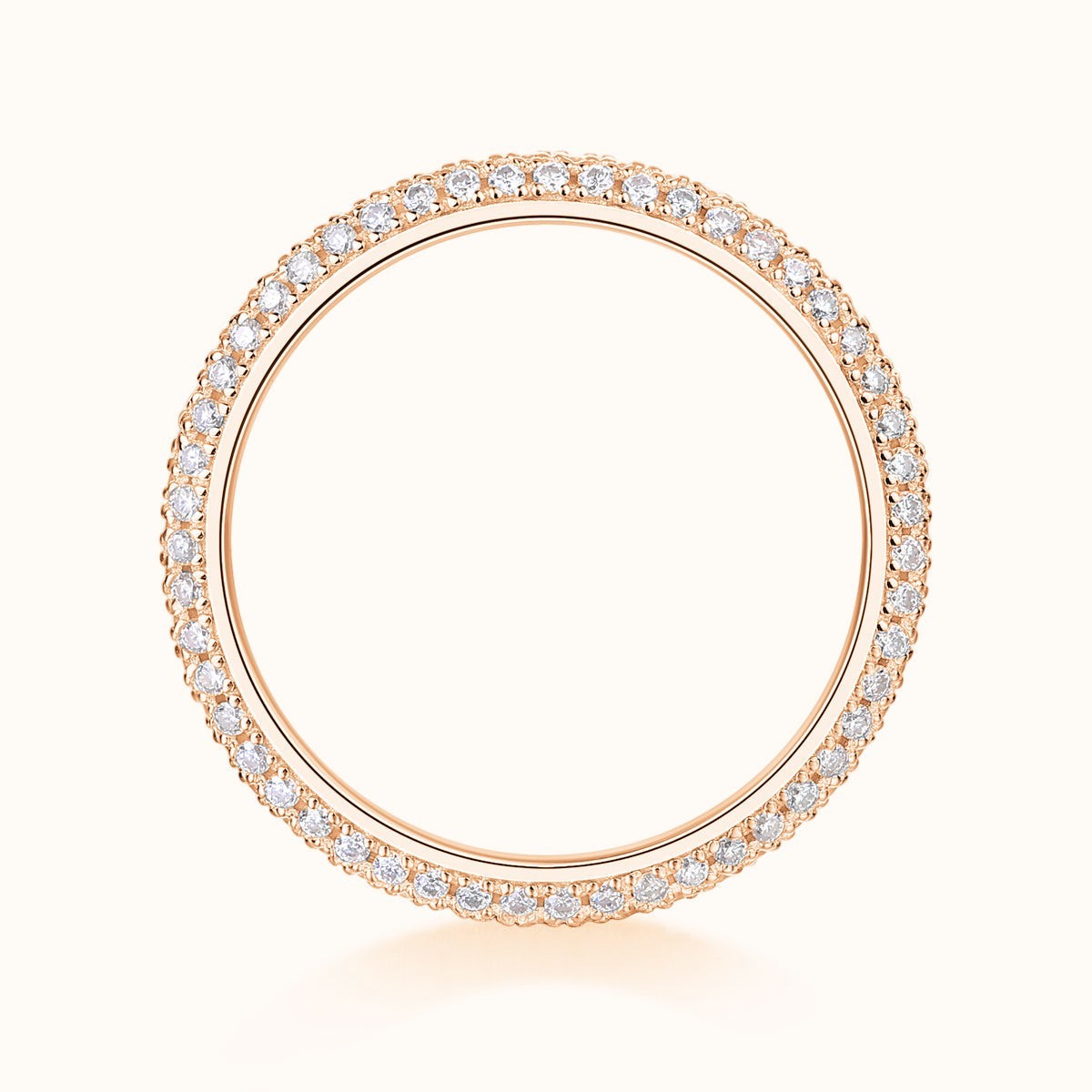 Rose gold vermeil round moissanite pavé wedding band, stones set all around