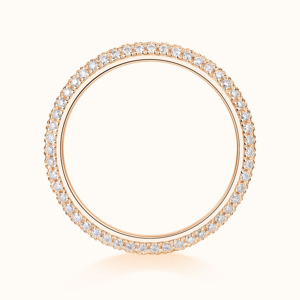 Rose gold vermeil round moissanite pavé wedding band, stones set all around