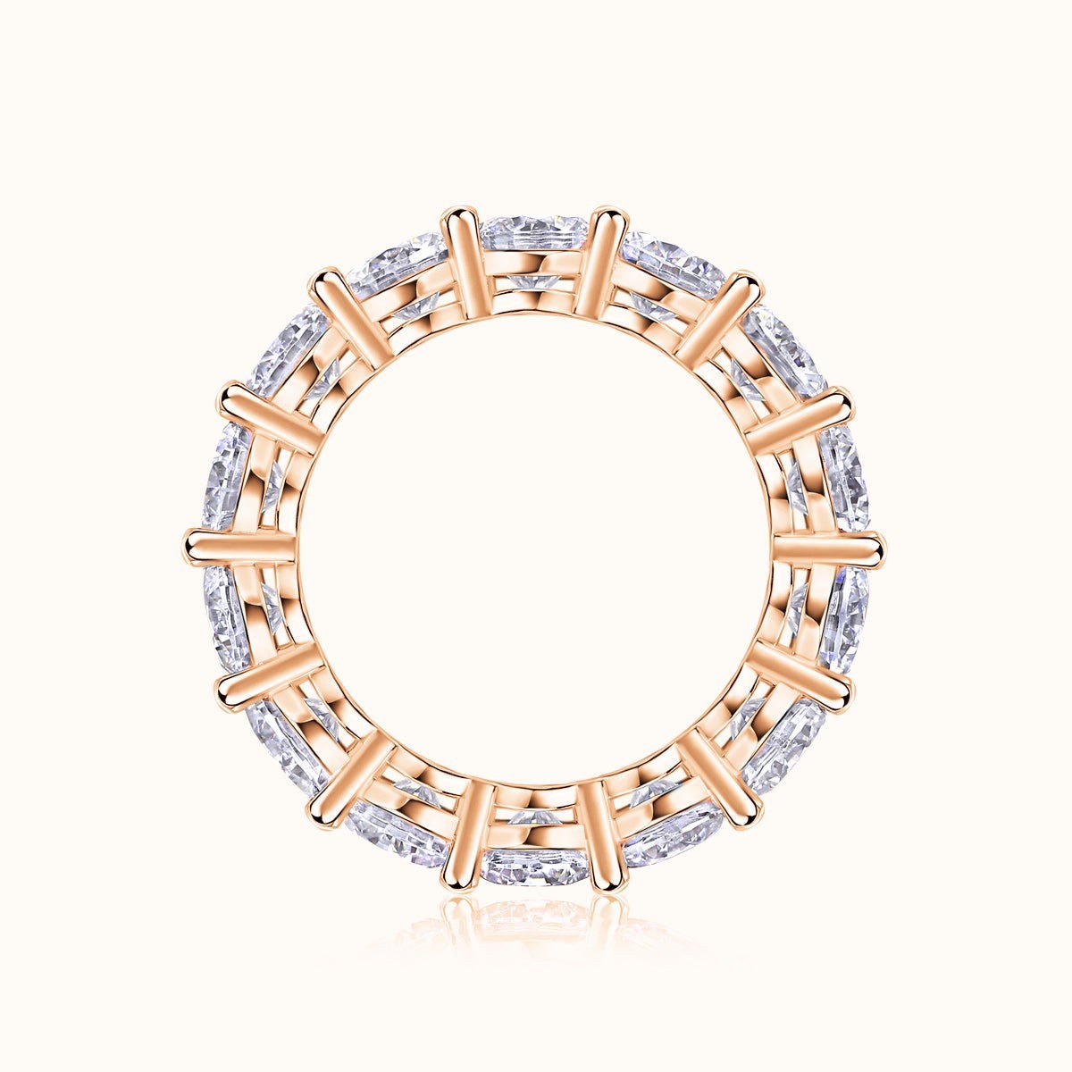 Round Moissanite Pavé wedding band, rose-gold vermeil with baguette-style stones