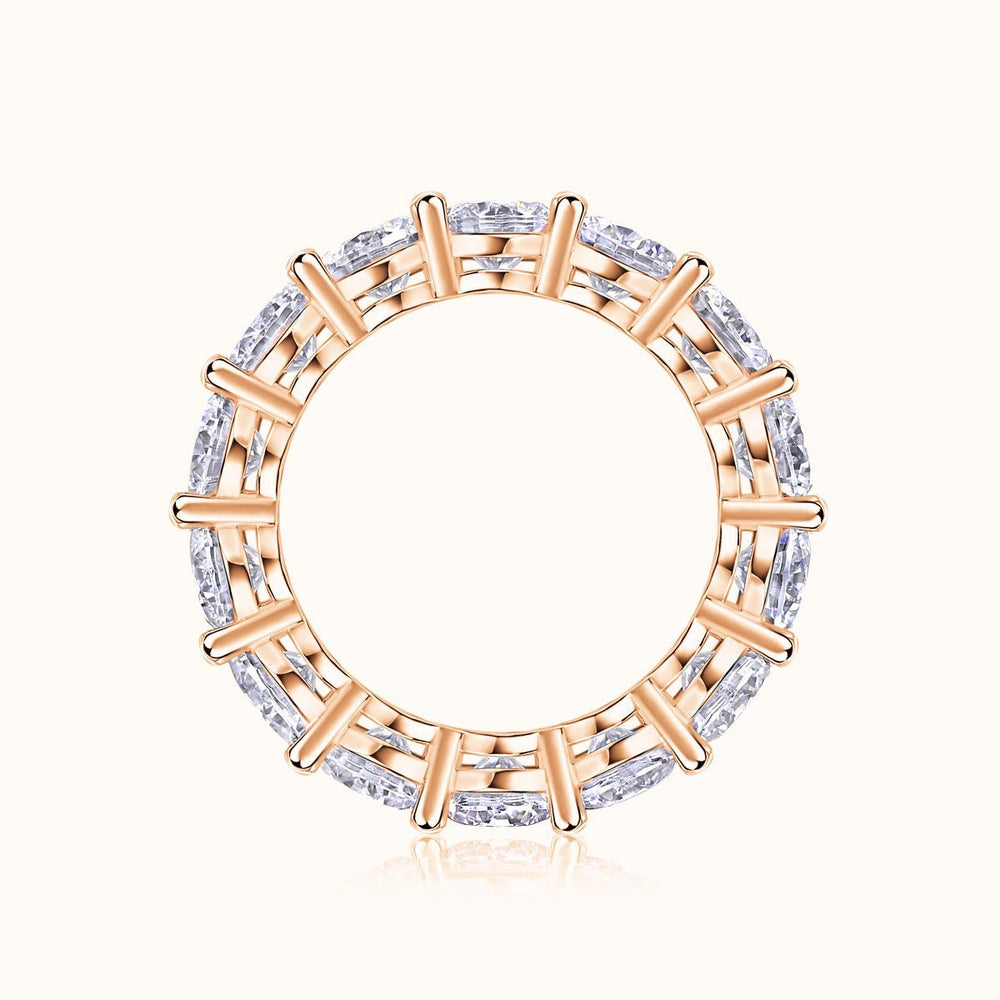 Round Moissanite Pavé wedding band, rose-gold vermeil with baguette-style stones