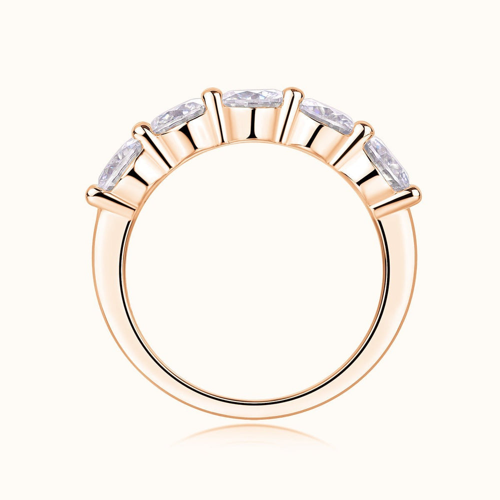 Five-stone moissanite wedding band, rose gold vermeil, underside view