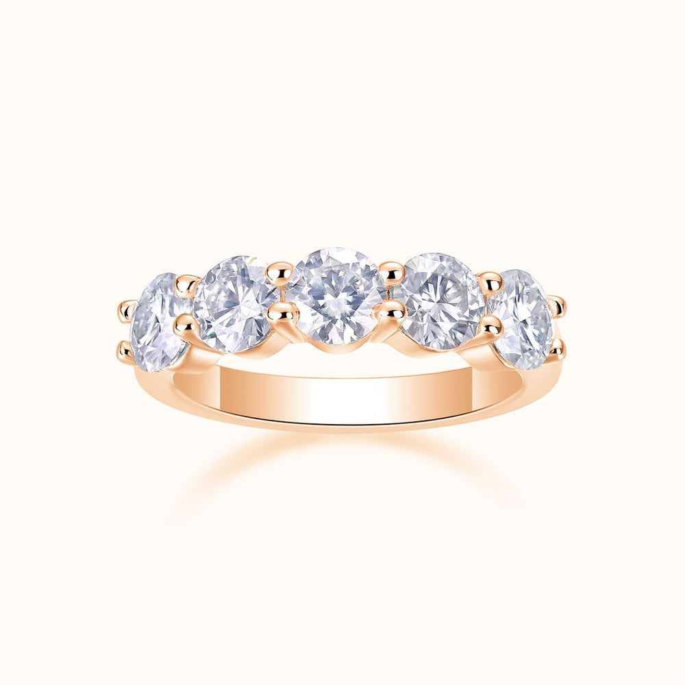 Five-stone moissanite wedding band, rose gold vermeil, five round stones