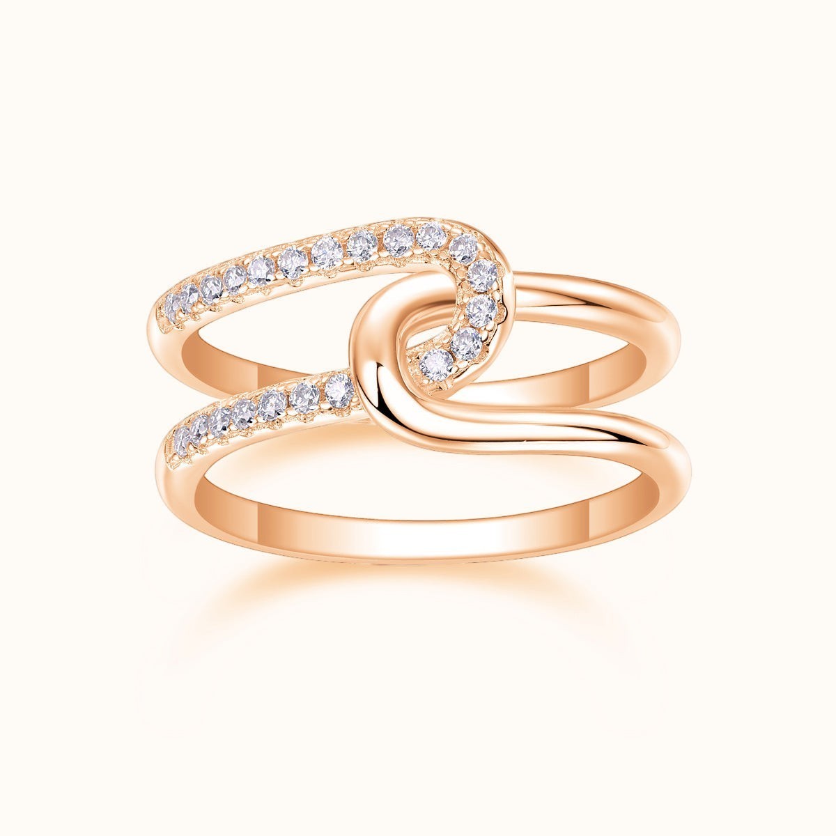 Forever Moissanite wide band ring in rose gold tone with pavé stones