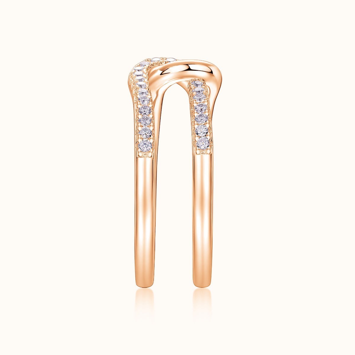Rose gold tone wide band ring with two vertical pavé stone sections