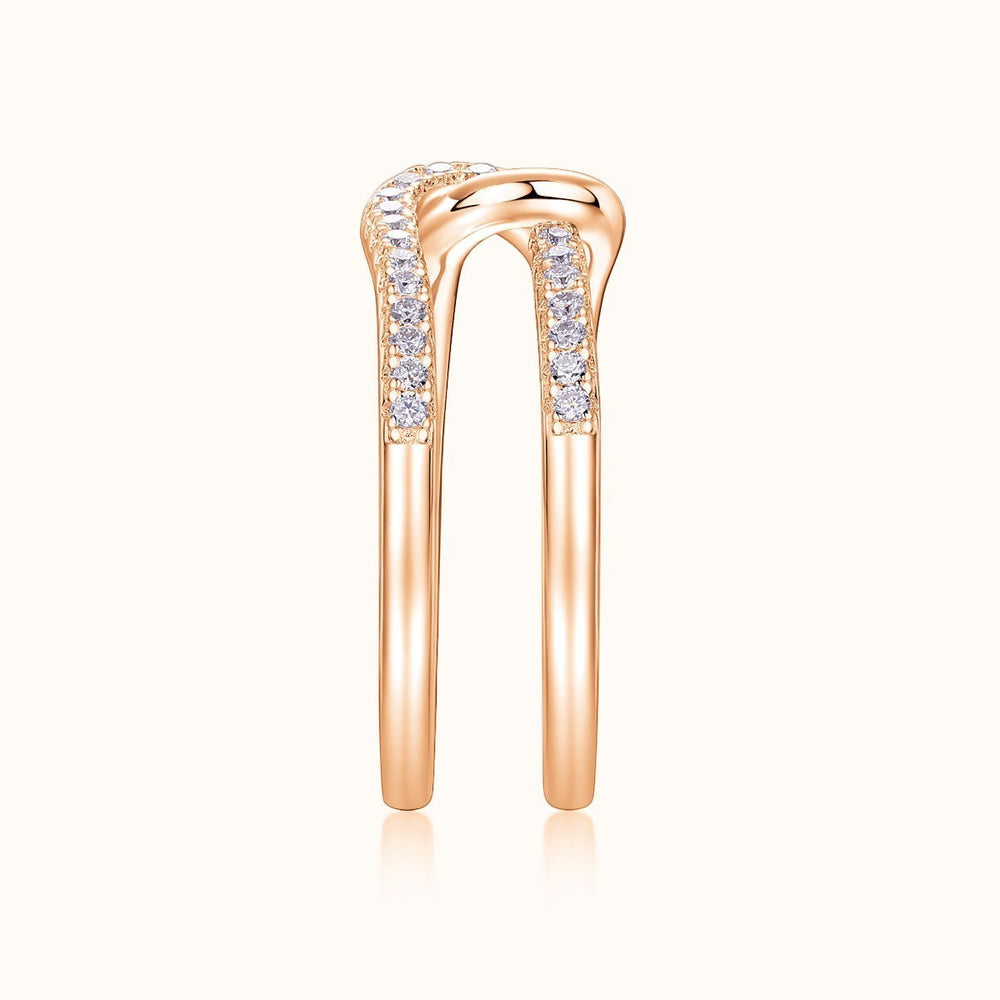 Rose gold tone wide band ring with two vertical pavé stone sections