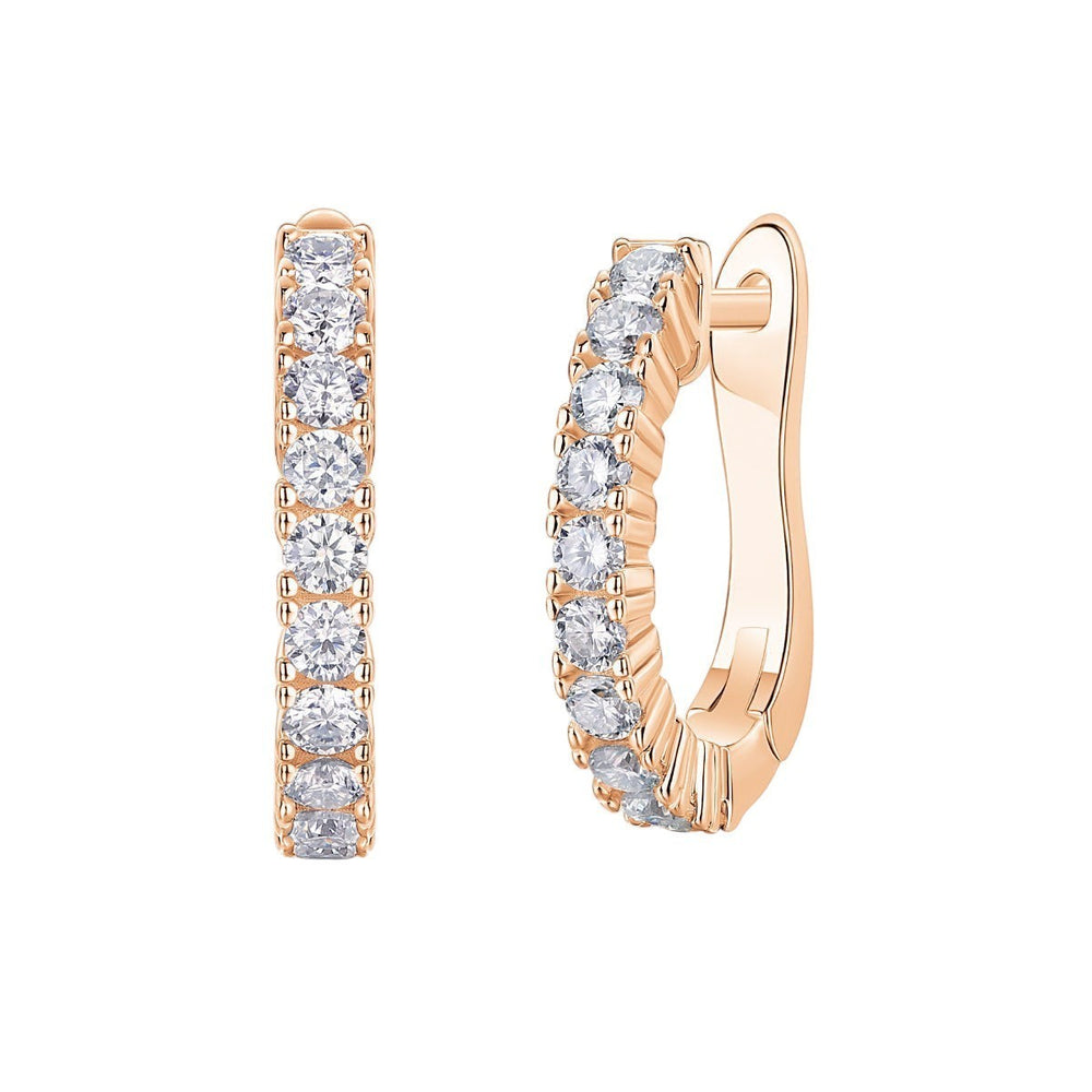Pavé moissanite hoop earrings in rose gold vermeil with square pavé stone band