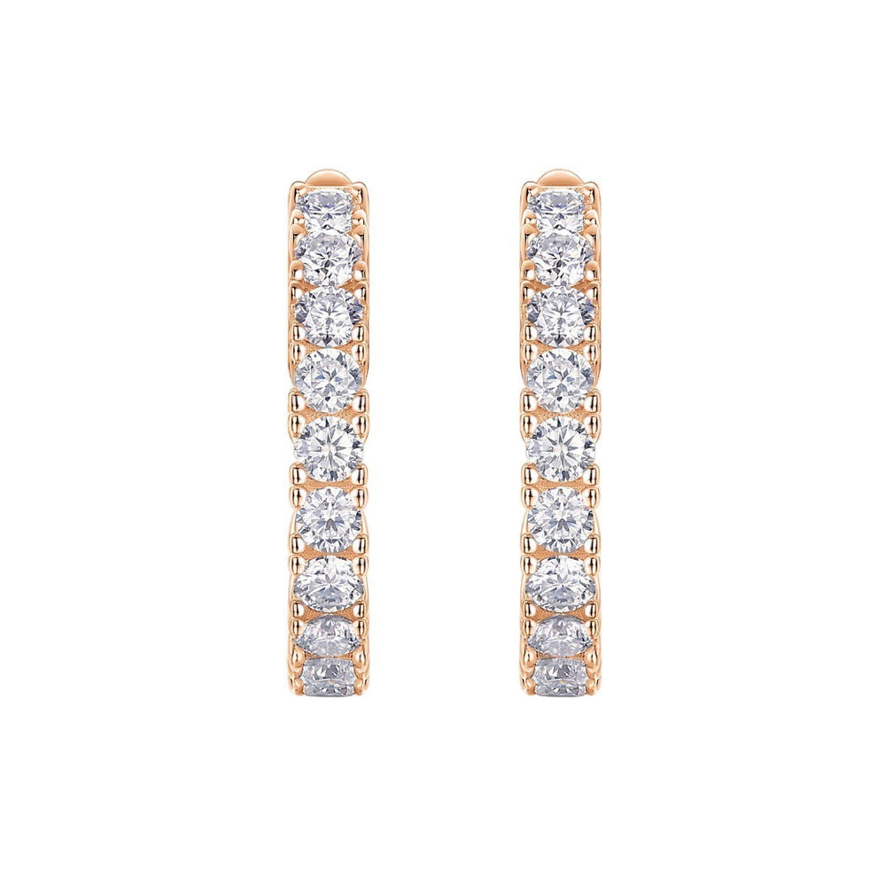 Rose gold vermeil pavé hoop earrings with vertical row of square moissanite stones
