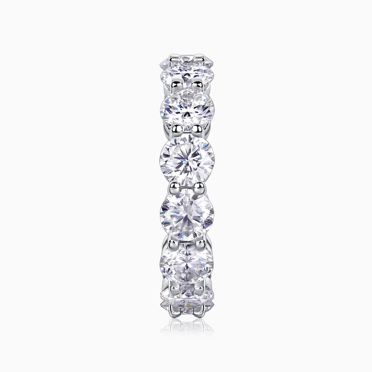 Round Moissanite Pavé wedding band, white-gold vermeil with three large round stones