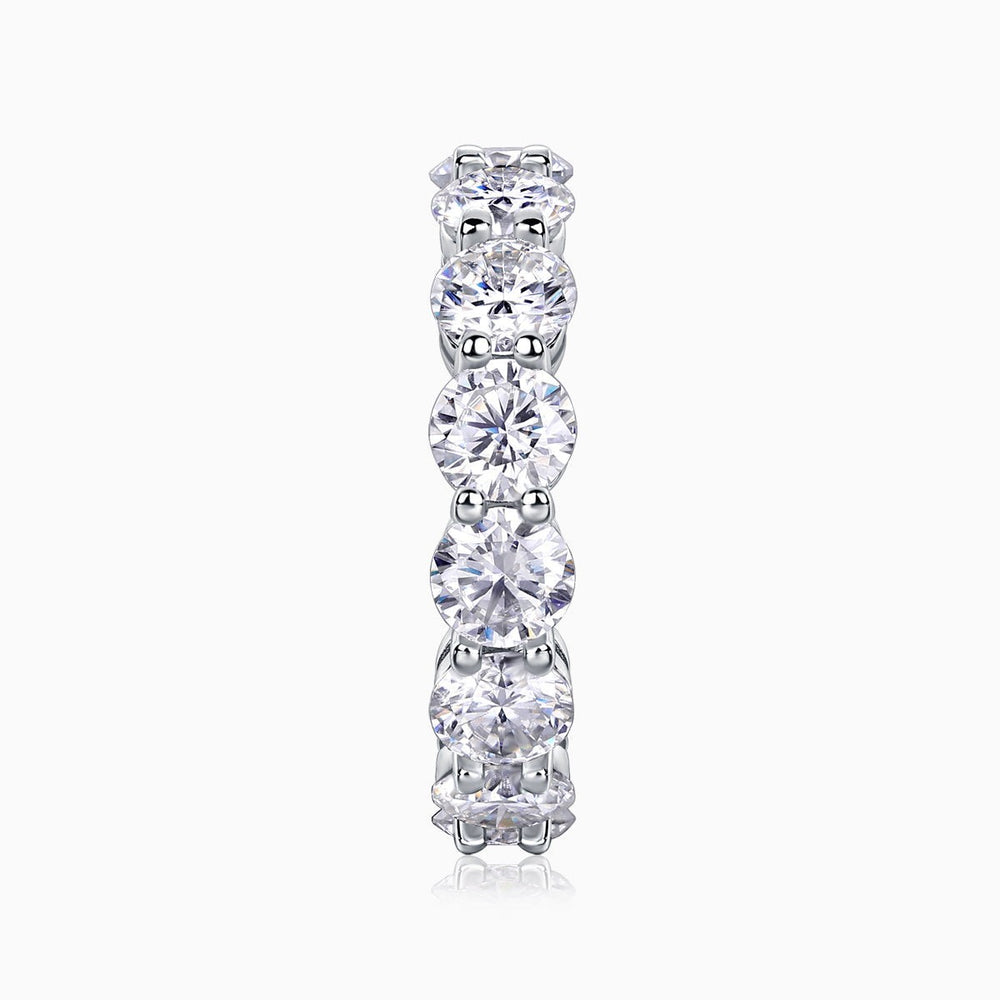 Round Moissanite Pavé wedding band, white-gold vermeil with three large round stones