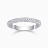 White gold vermeil pavé moissanite wedding band, round stones all around