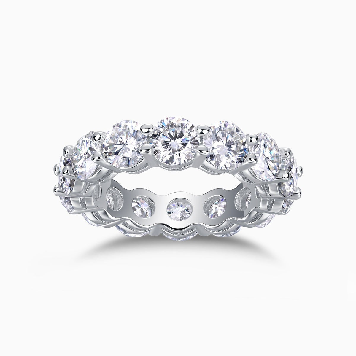 Round Moissanite Pavé wedding band, white-gold vermeil with round stones