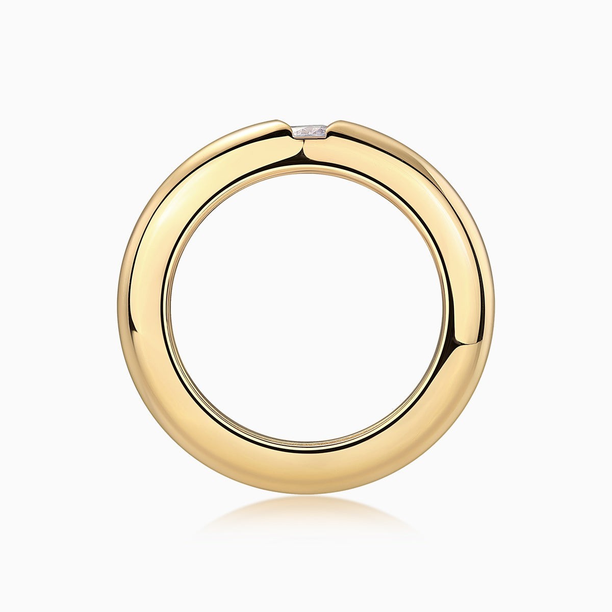Solitaire Moissanite Bandring, Gelbgold-Vermeil, Rückseite mit Ringschiene-Details