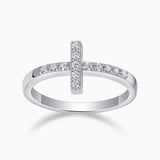 Moissanite thin cross band ring with pave stones on cross and band