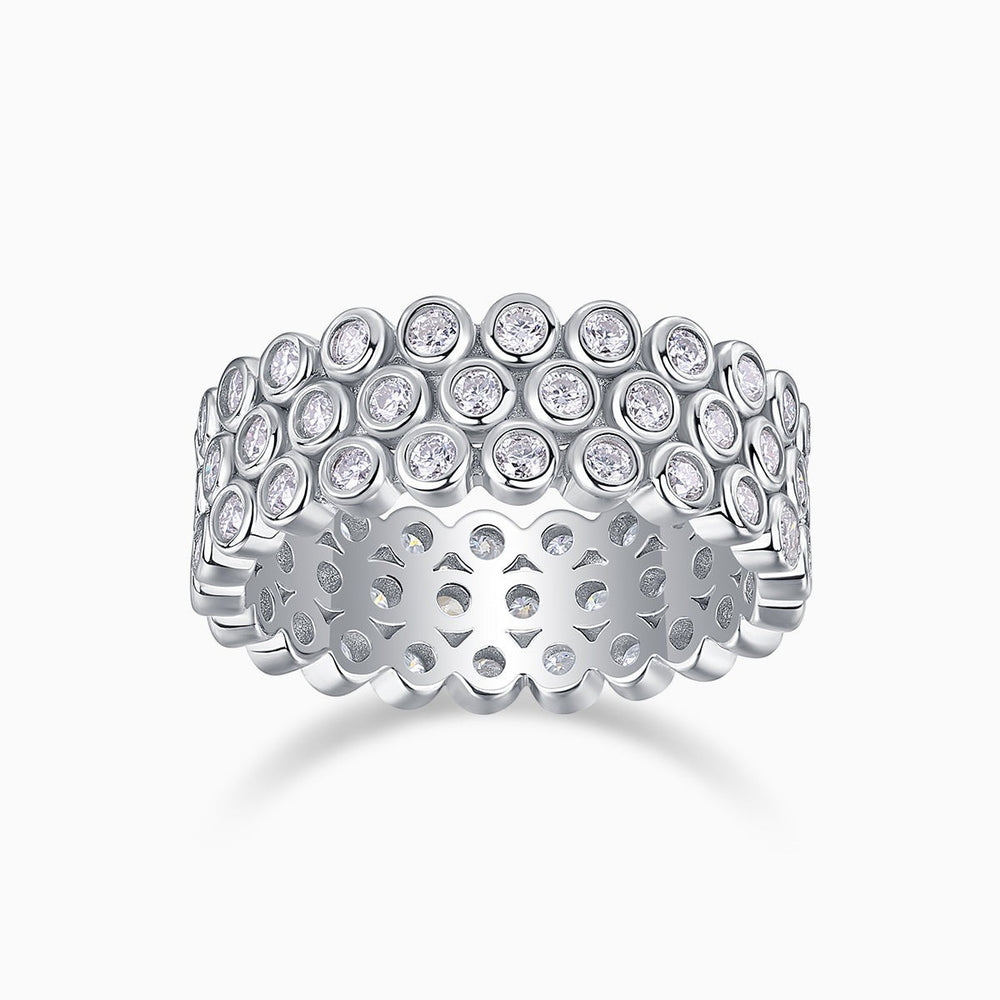 Three-Row Pavé Moissanite Wide Band, breites Ringband mit drei Reihen funkelnder Steine