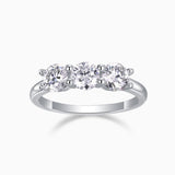 Three-stone moissanite wedding band in white gold vermeil with three round stones