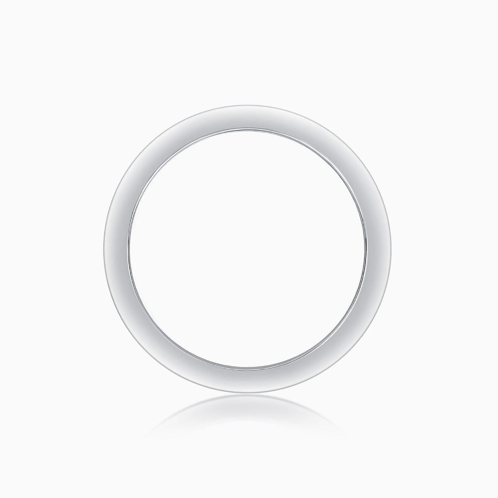 Smooth inside view of triple row wide band ring in white metal