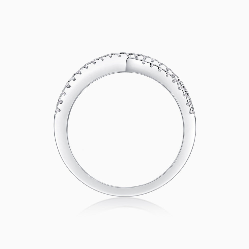 X-Cross Moissanite pavé band open view of the circular band with stone-set side detail