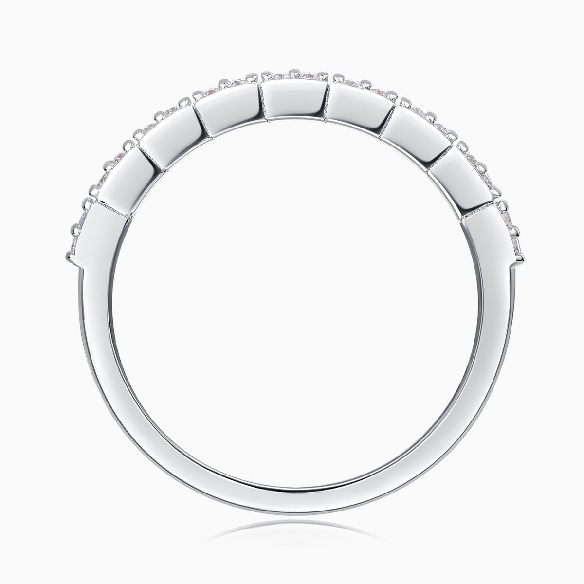 White gold vermeil half eternity band, arched row of pavé stones across top