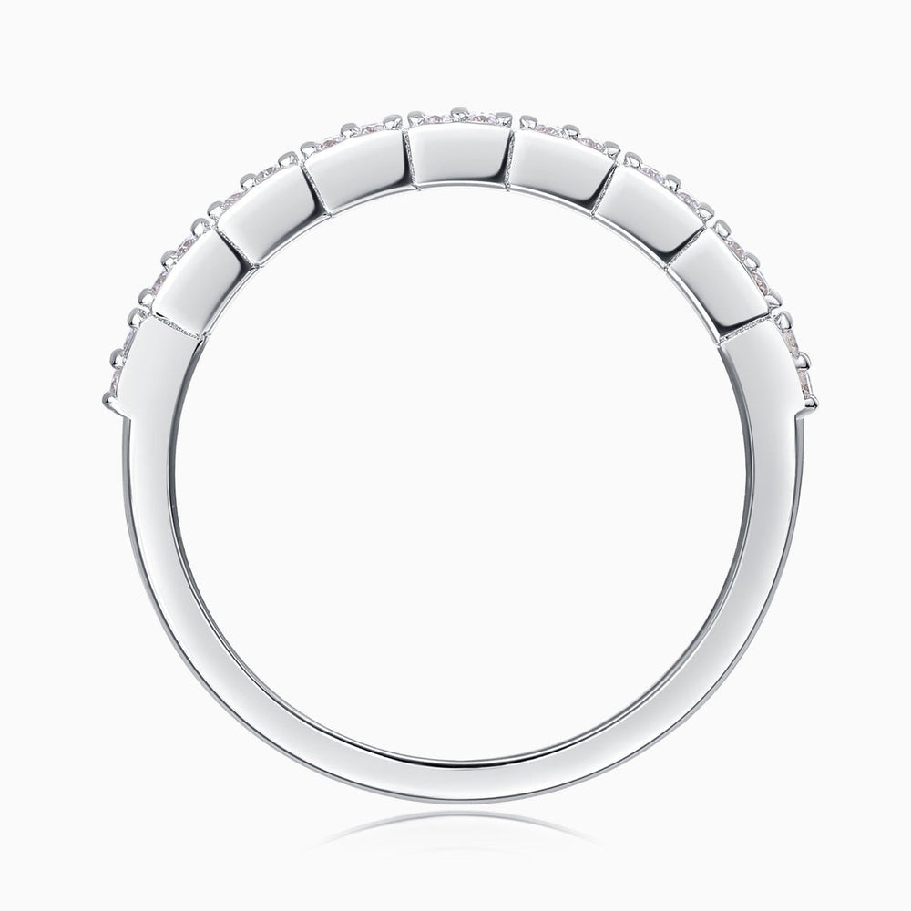 White gold vermeil half eternity band, arched row of pavé stones across top