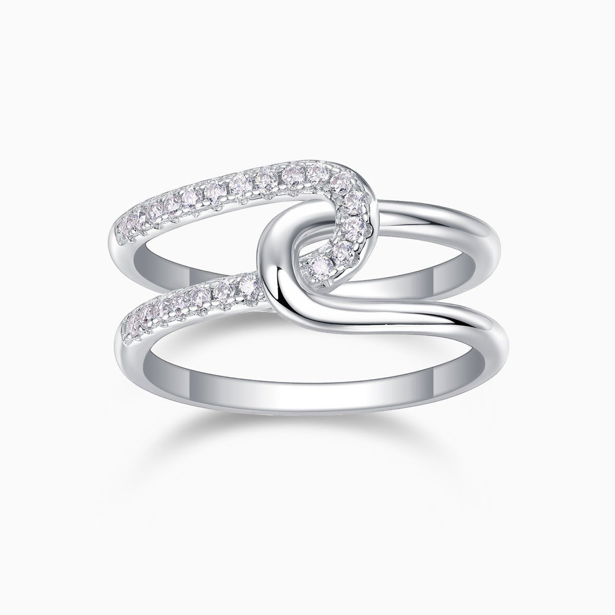 Forever Moissanite wide band ring in white gold tone with pavé stones