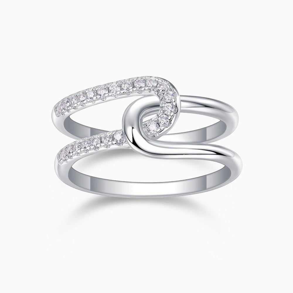 Forever Moissanite wide band ring in white gold tone with pavé stones