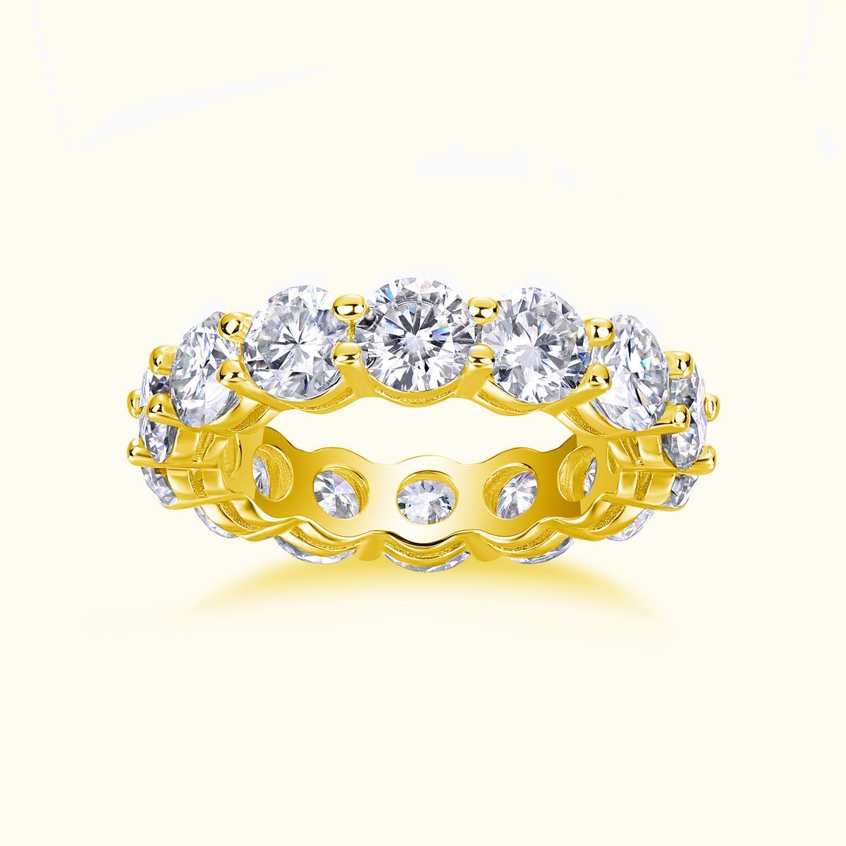 Round Moissanite Pavé wedding band, yellow-gold vermeil with round stones