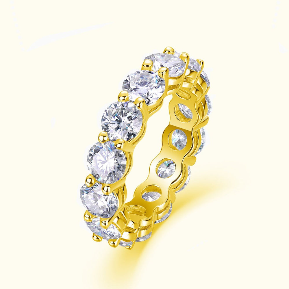 Round Moissanite Pavé wedding band, yellow-gold vermeil angled view with set stones