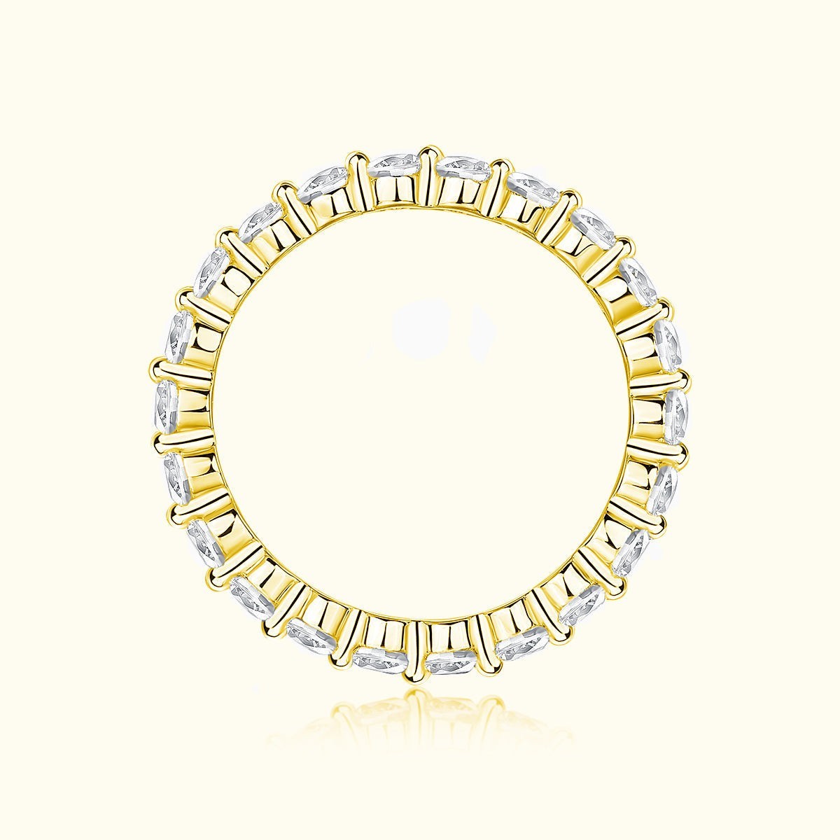 Round Cut Moissanite Eternity Band, yellow gold vermeil row of round stones