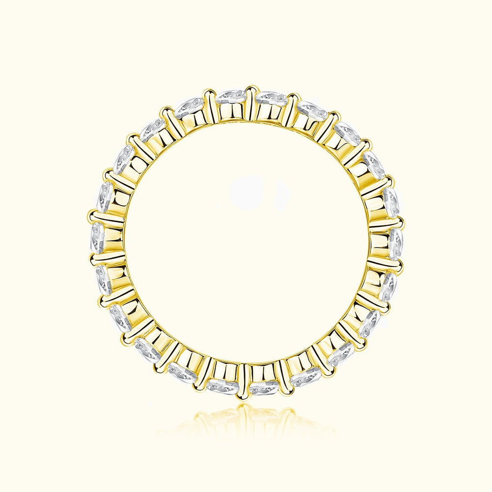 Round Cut Moissanite Eternity Band, yellow gold vermeil row of round stones