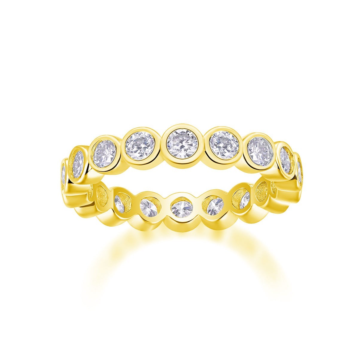 Moissanite full eternity band ring in yellow gold vermeil with round stones
