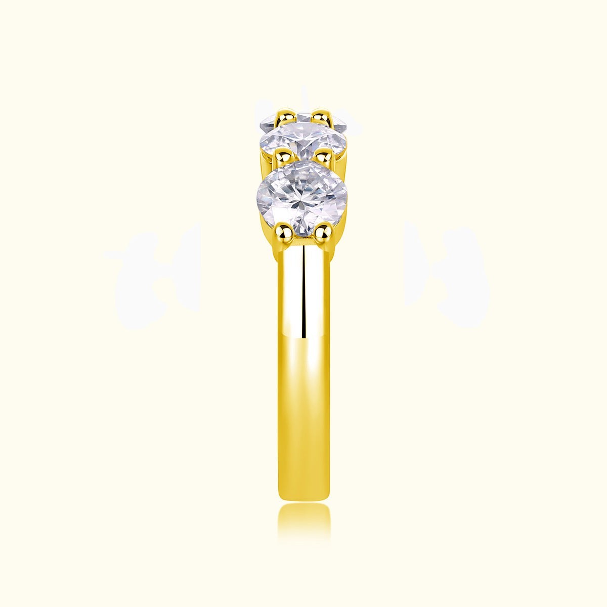 Moissanite band head with round center stone, yellow gold vermeil