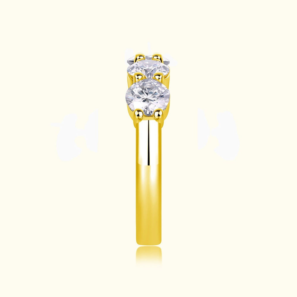 Moissanite band head with round center stone, yellow gold vermeil