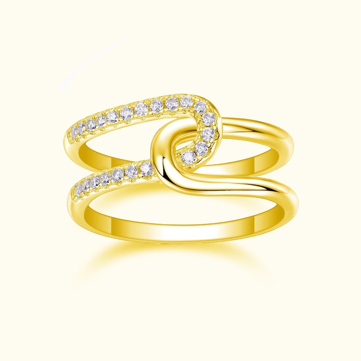 Forever Moissanite wide band ring in yellow gold tone with pavé stones