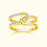Forever Moissanite wide band ring in yellow gold tone with pavé stones