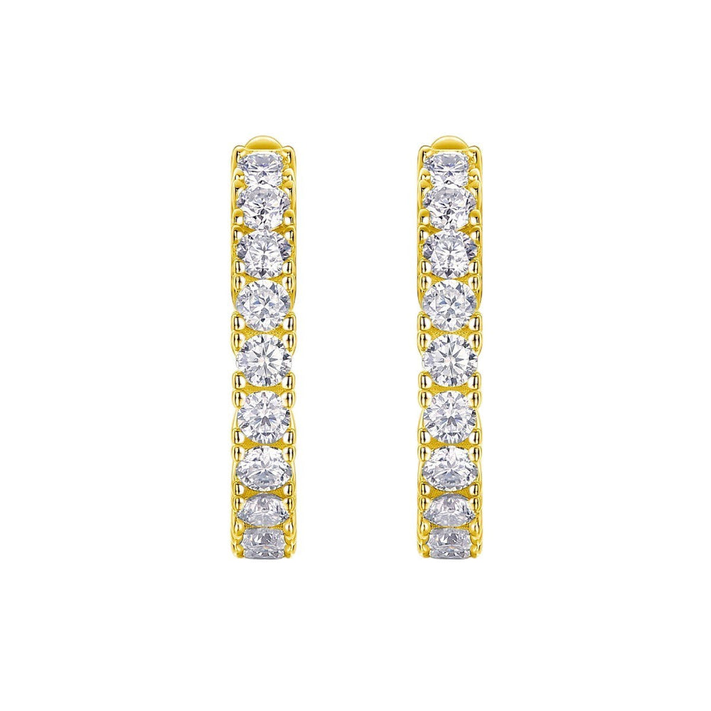 Yellow gold vermeil pavé hoop earrings with square moissanite stones, front view