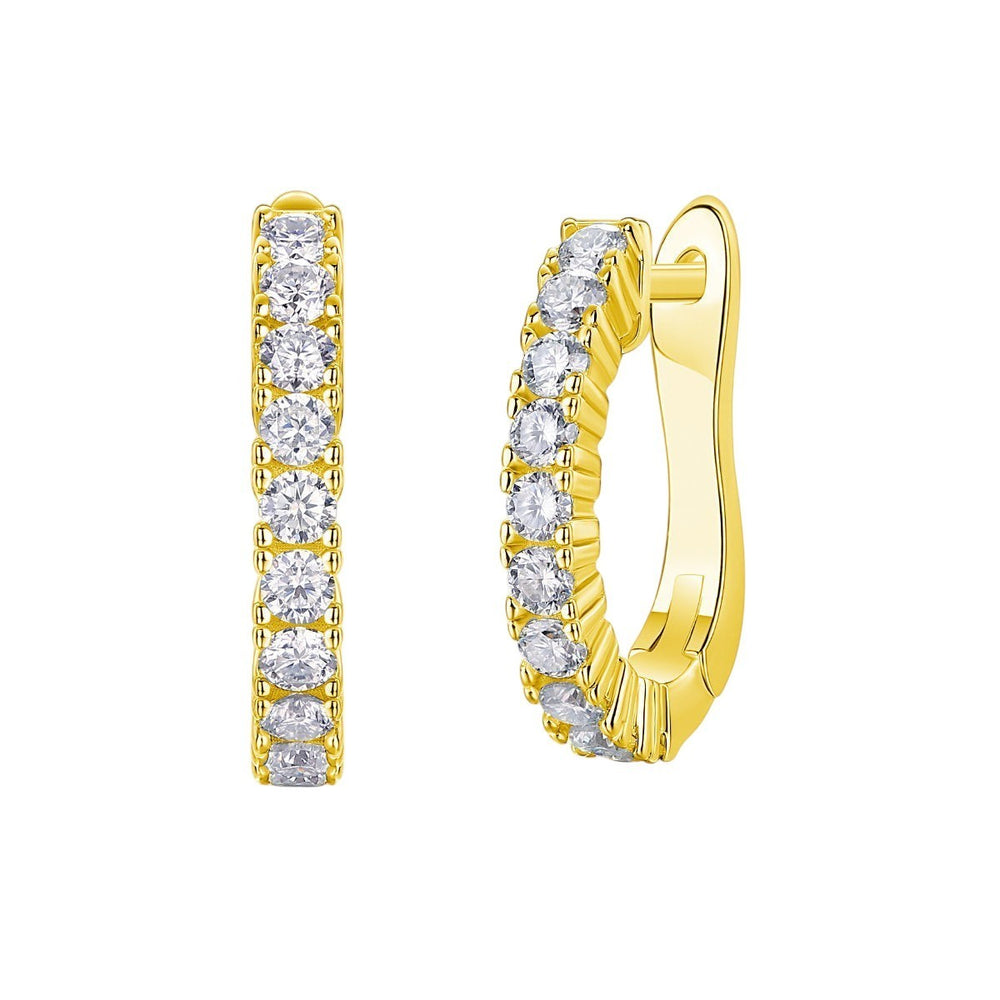 Pavé moissanite hoop earrings in yellow gold vermeil, square stone rows